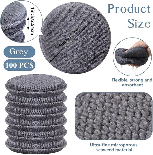 Tanlade 100 Pcs Car Detailing Microfiber Applicator Pad Wax Applicator Wash Microfiber Pads, 5 Inch Diameter (Grey)