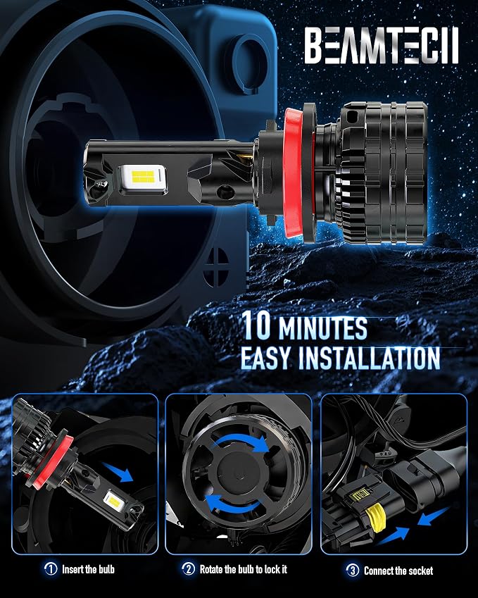 BEAMTECH H11/H9/H8 Bulbs, 900% Brighter Canbus Ready 6500K White Light or Fog Light, 2 Bulbs.