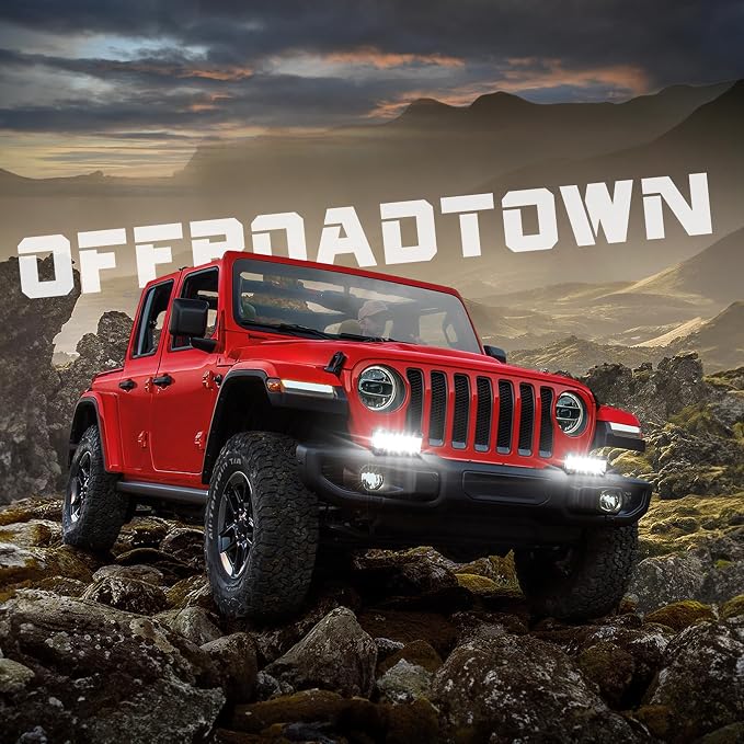 OFFROADTOWN 7inch LED Light Bars LED Pods Off Road Fog Driving Lights Side Shooter Cube with Black Red Blue Side Cover for Truck ATV UTV Motorcycle Pickup Boat
