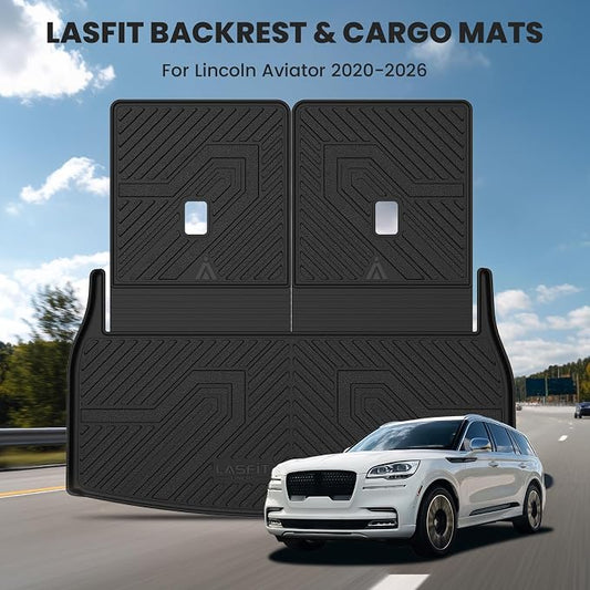 LASFIT Cargo Mat & Backrest Mats for Lincoln Aviator 2026 2025 2024 2023 2022 2021 2020, All Weather TPE Custom Fit Cargo Liner for Aviator Trunk Mat 2020-2026, Black, Easy to Clean