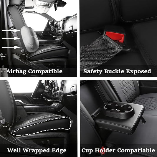 JOJOBAY Chevy Silverado Seat Covers,Leather Seat Covers for GMC Sierra,Custom Fit 2007-2026 1500 2500HD 3500HD Crew Double Extended Regular Cab,LT LZT RST Trail Boss(Full Set,Black)