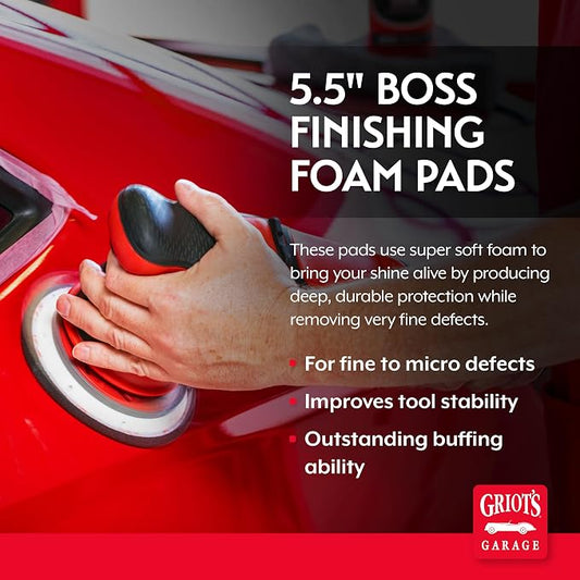 Griot's Garage BOSS 5.5” Finishing Foam Pads for Car Polishing and Detailing, Buffing Pads for Light Scratch Removal, Auto Wax, and Sealant Application, Set of 2