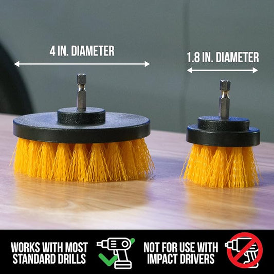 VIKING Drill Powered Carpet Cleaning Brushes for Car, Interior Cleaning Brush, Black and Yellow, 2 Pack