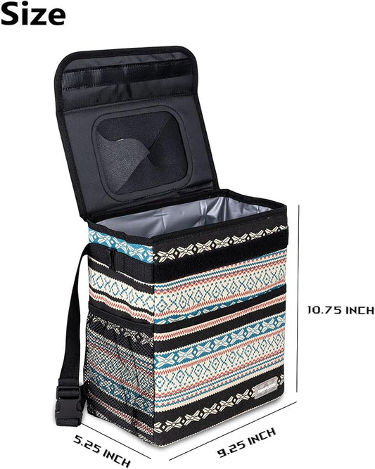 SIBOFUEGO Car Garbage Can Cute - Leak-Proof Car Trash Can with Lid and Storage Pockets, Car Trash Bin for Men and Women, Boho Aztec Essentials: Must-Have Car Interior Accessories (Beige Aztec Motif)