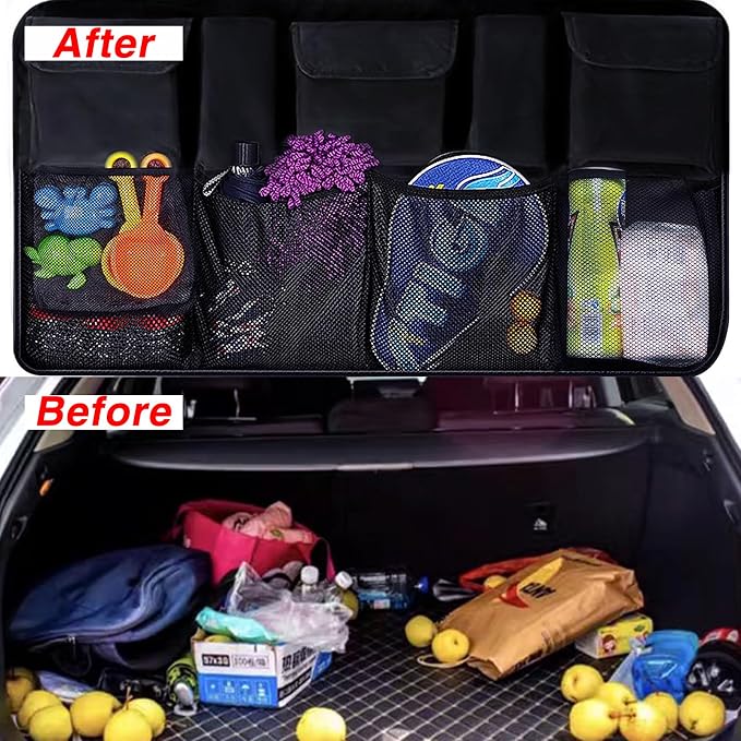 Car Trunk Organizer Large Capacity Back Seat Car Organizer with 8 Pockets Collapsible Car Storage Bag for SUV, Truck, MPV 42.5"*20" - Car Accessories Black