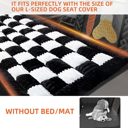Backseat Pet Bed Mat,Dog Seat Covers,Truck Plaid Dog Bed for Car Back Seat | Non-Slip Travel Pet Mat, Back seat Extenders for Car/SUV (For L-Black/White)