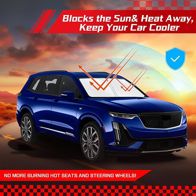 ARISMOTOR Windshield Sun Shade for Cadillac XT6 2020-2025, Custom Fit Foldable Front Window Sunshade Sun Visor Protector, Block UV Rays Keep Your Car Cooler