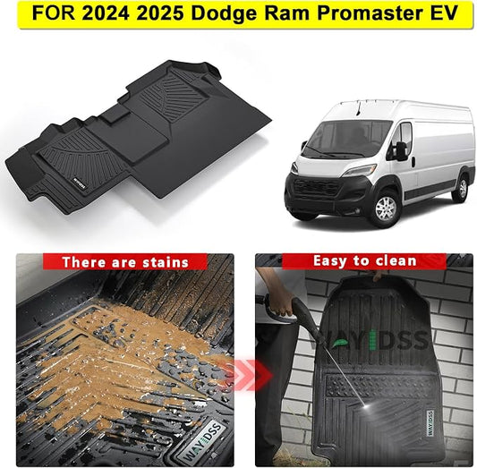 Floor Mats Fits 2024 2025 2026 Dodge Ram ProMaster EV, TPE All Weather Protection Car Front Row Mats, Black mat Accessories(Not Fit for Fuel)