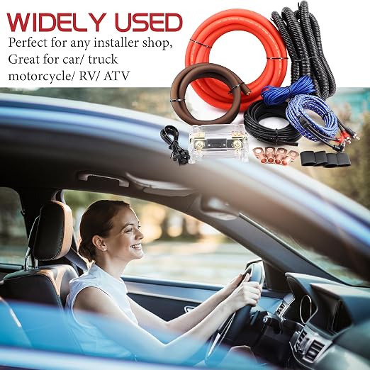 0 Gauge AMP Wiring Kit OFC,3000W Car Audio Amp Install Kit with 250A ANL Fuse Holder, RCA Cable, Speaker Wire & Ring Terminals for Complete 1/0 OFC Subwoofer Amp Wiring kit