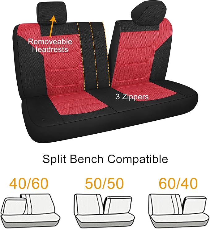 Pariiaotin 3D Air Mesh Car Seat Cover Full Sets Washable and Breathable Premium Cloth Automotive Vehicle Seat Covers for Cars Interior, Universal Fit for Most Cars, Sedan, Truck, SUV(Black/Red)