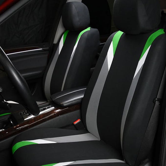 FH Group Front Set Cloth Car Seat Covers for Low Back Car Seats with Removable Headrest, Universal Fit, Airbag Compatible Seat Cover for SUV, Sedan, Van, Green