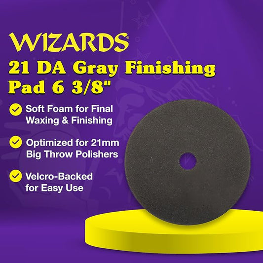 Wizards 21 DA Gray Wax and Finishing Pad - Wax Applicator and Finishing Pad - Comes with Velcro Attachment - Compatible with Wizards 21 Big Throw Polisher - 6 3/8" x 7/8"