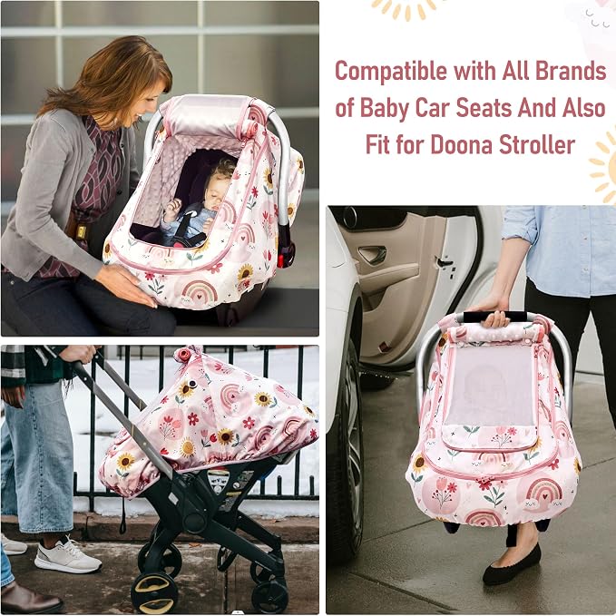 Waterproof Baby Car Seat Cover,YVMVDV Patented Cold Weather Carseat Cover for Babies,Infant Car Seat Cover Canopy for Boy Girls, Keeps Babies Warm and Cozy (Rainbow)