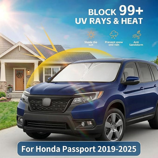 Windshield Sun Shade for Honda Passport 2019-2024 2025 Sunshade Front Window Shade Custom Fit Passport Accessories Sun Visor Foldable Shade Blocks UV Rays Accessories