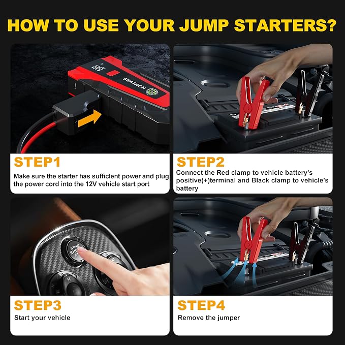 Scatach 6000A Car Battery Jump Starter,12V Portable Jump Starter Battery Pack (up to 9.0L Gasoline and 7.0L Diesel Engine), Jump Box with 3 Modes Flashlights, Jumper Cables, LED Display