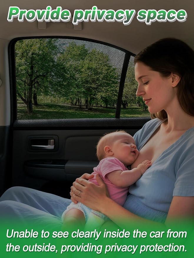 Car Window Shades for Sedan - 4 Pack Stretchy Sun Shade Mesh Side Car Window Screen Covers for Camping Family Baby Pet Anti-Mosquito Privacy Protection When Parking