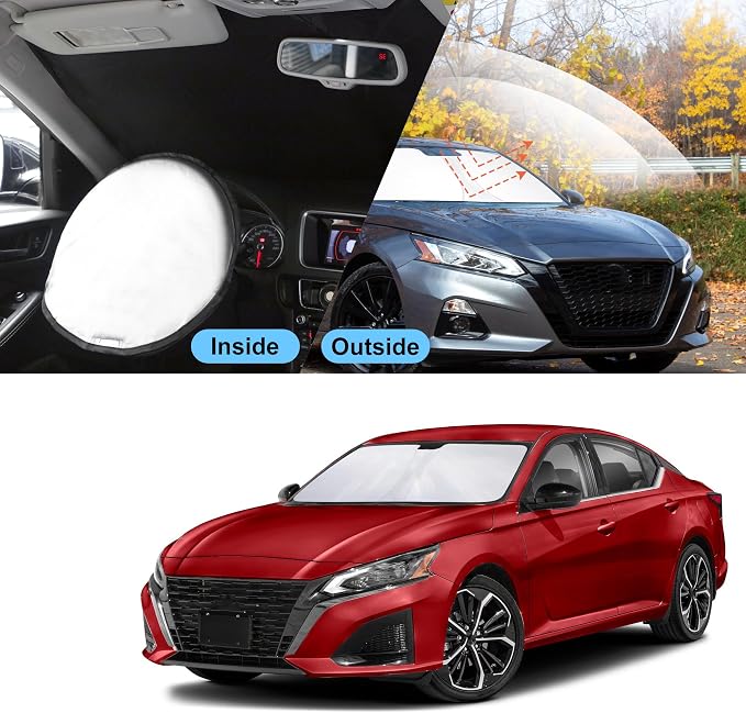 TINGLU Sun Shade for Nissan Altima 2019-2025 2026 Accessories Windshield Sun Shade Window Shade UV Rays Protection Sun Visor Cover with Steering Wheel Sunshade Storage Bag