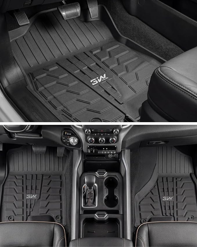 3W Floor Mats for 2019-2025 2026 Dodge Ram 2500/3500 Crew Cab, All Weather TPE Custom Fit Dodge Ram 2500/3500 Floor Liners 1st Row (for Carpet Floor), Front Row,2-pc Black
