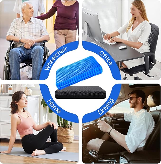 Gel Seat Cushion for Long Sitting Pressure Relief(Extra Thick&Soft) -Wheelchair Cushion for Pressure Sores - Coccyx, Sciatica & Tailbone Pain Relief Cushion- Non-Slip Butt Pillow for Office,Home,Car