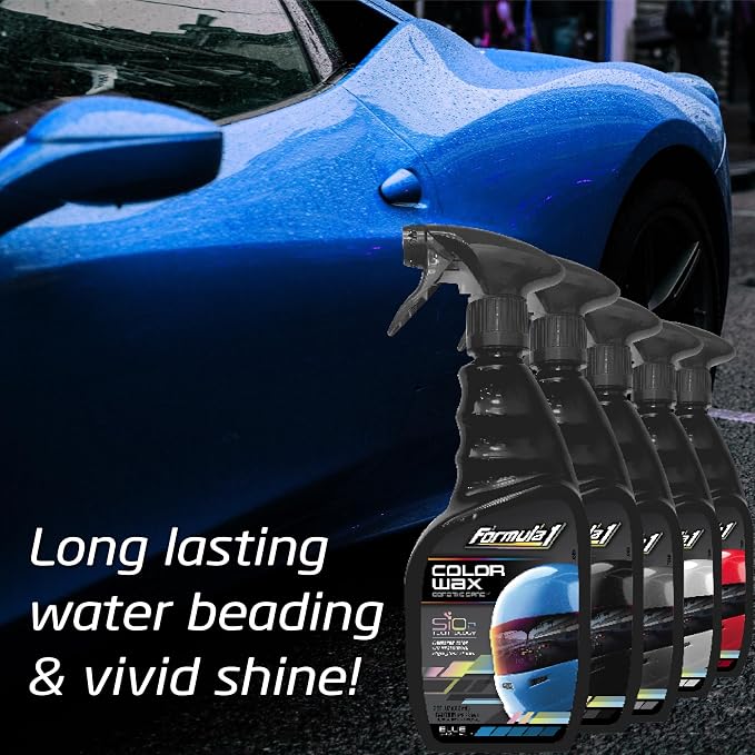 Formula 1 Color Wax Spray for Blue Cars, Gives Ceramic Water Beading Protection and Ultimate Shiny Finish, Fills Minor Scratches with Color-Match Pigment, 23 oz