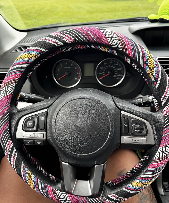 Boho Steering Wheel Cover for Women Men Baja Blanket Enthic Car Steering Wheel Cover Ethnic Car SUV Wheel Protector, Breathable, Anti-Slip, Odorless, Universal Fit 14.5-15 Inch