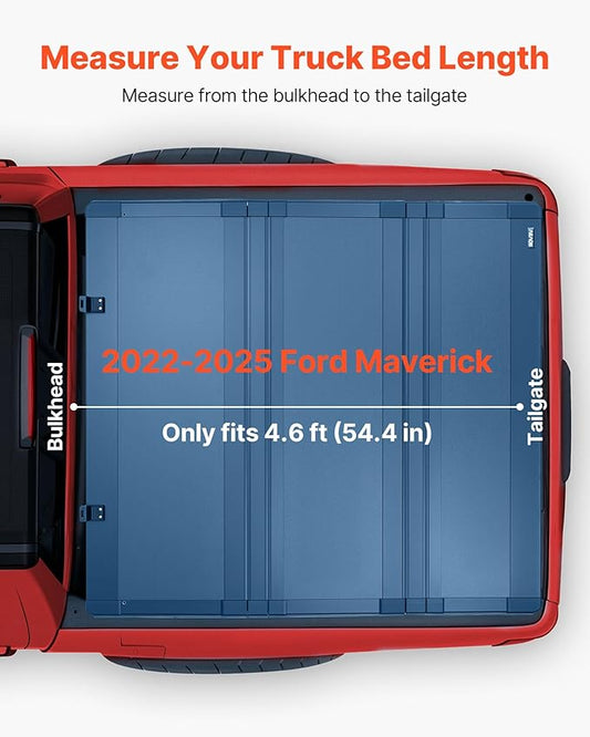 VEVOR Hard Tri-Fold Truck Bed Tonneau Cover, Compatible with 2022-2025 Ford Maverick 4.6 ft (54.4 in) Bed, Heavy-Duty Waterproof Low-Profile Hard Folding Truck Cover with Aluminum Alloy Support Bar