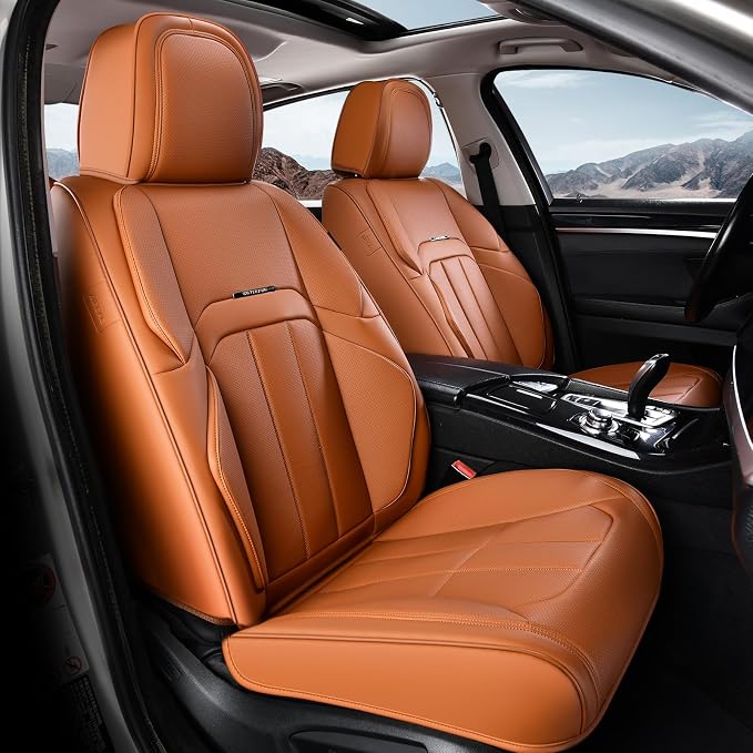 Coverado Car Seat Cover, Cover for Cars Full Seat, Premium Leather, Universal Fit Waterproof Seat Protectors, Car Seat Cushion Non-Slip for Most Cars-Brown