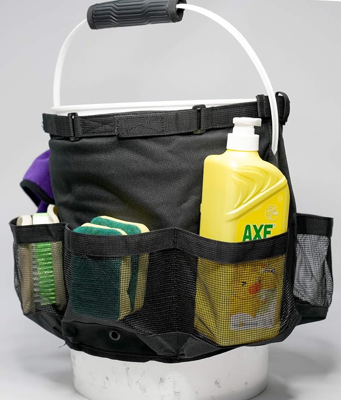 MELOTOUGH Bucket Car Wash Tool Organizer for Garden Cleaning bucket organizer Water-resistant Mesh Pockets for Clean Supplier, Car Wash Supplier Tools Fit 3.5 to 5 Gallon Bucket (Black)