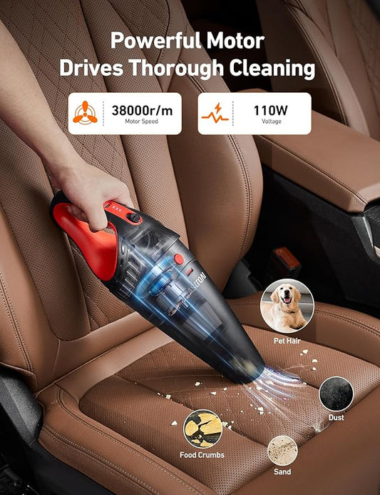 AstroAI V2 Mini High Power Portable Cordless Handheld Car Vacuum Cleaner, 6000mAh Battery & 12V DC, LED Light, Brush, Multi-Nozzles, 16.4 ft Cord Car Interior for Car, Home, Office, Pet Hair Cleaning