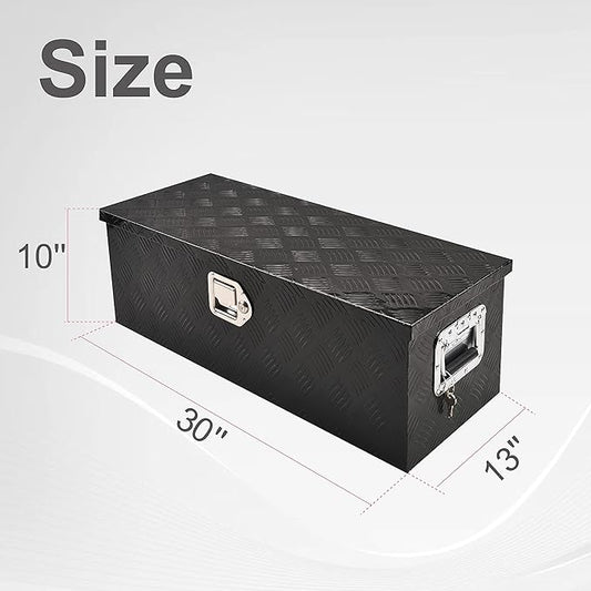 30 Inch Truck Bed Tool Box Truck Car Outdoor Trailer Pickup Underbody Toolbox, RV Storage Organizer, Underbed Tools Organizer W/Lock & Keys, Black Aluminum 5 Bar Tread (30''X13''X10'')