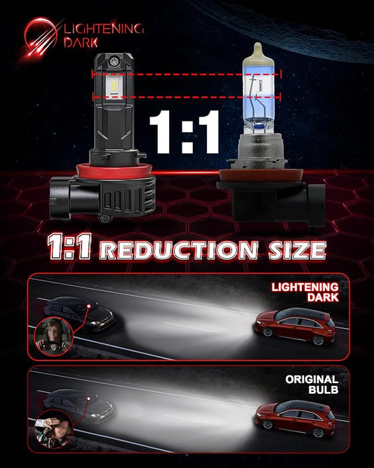 H11 Bulbs, H11 H8 H9 Fog Light Bulbs 400% Bright 6500K Xenon White 24000LM Fanless Wireless Plug and Play (Pack of 2)