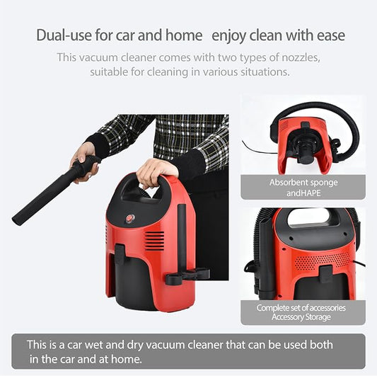 Portable Wet/Dry Vacuum, 2-Gallon, Small Shop Vacuum,Corded, Compact Wet/Dry Vacuum for Pets & Cars, Black-Red Elf