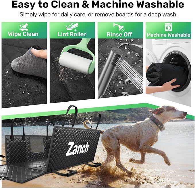 Zanch Heavy-Duty Dog Car Seat Cover, Flat Solid Back Seat Extender for Multi Large Dogs, Hard Bottom Supports 450 lb, Waterproof Scratchproof Hammock Protector, Standard for Cars, SUV, Trucks, Matte