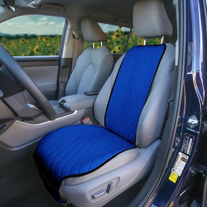 FH Group Car Seat Cushion – Neosupreme Single Front Seat Cover with Front Pockets, Airbag Compatible, Universal Fit Car Seat Cushion for Driver or Passenger Seat, SUV, Truck, Sedan & Van – Blue