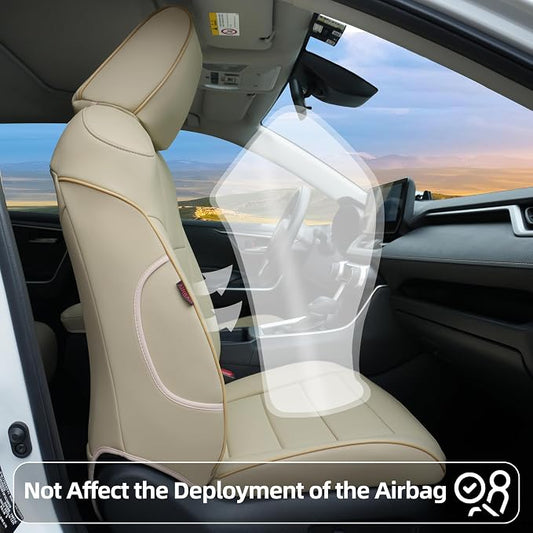 Lolcar RAV4 Seat Covers Custom Fit for Toyota RAV4 2019 2020 2021 2022 2023 2024 2025 LE,XLE,XLE Premium,Limited,Airbag Compatible,Seat Cover Full Set for SUV, Waterproof Leather(Beige)