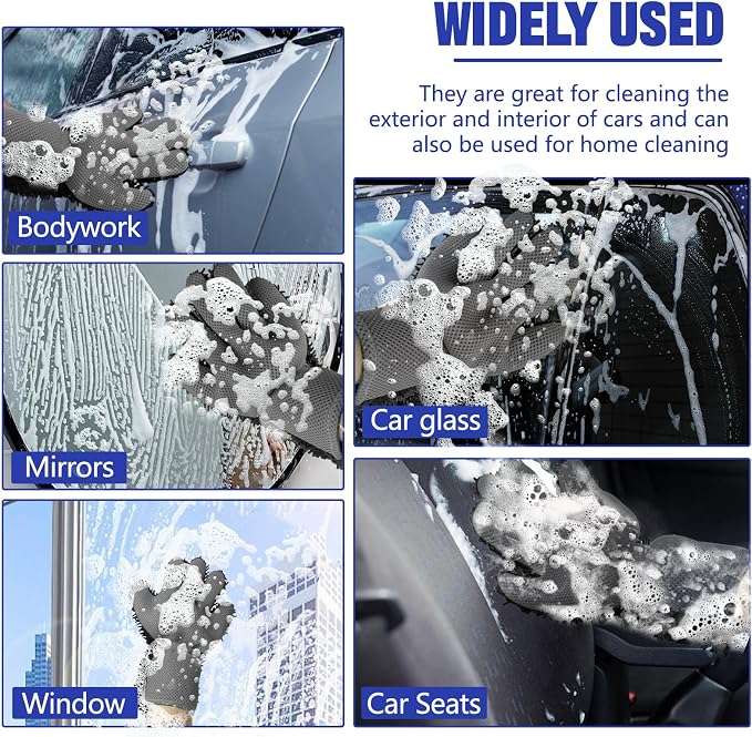 2PCS Car Wash Mitt, 5 Finger Chenille Microfiber Cleaning Mitt for Cars, Scratch-Free Auto Washing Gloves, Car Interior Exterior Cleaning Gloves, Great for Hard-to-Reach Areas (Black+Gray)