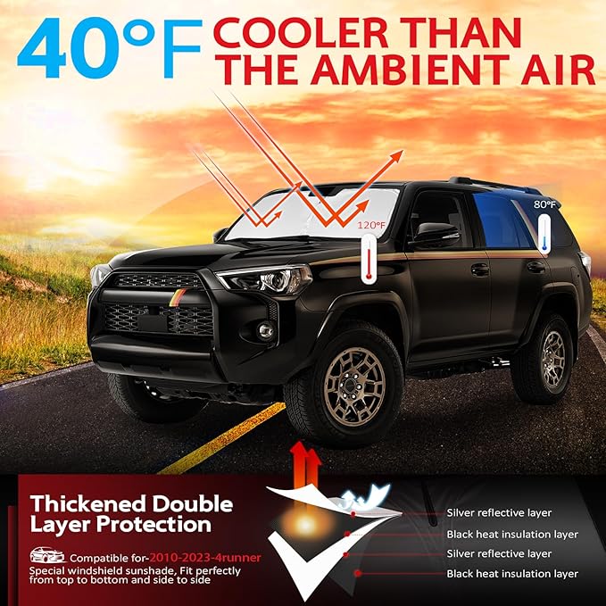 KAYZT Windshield Sun Shade for Toyota 4Runner 2010-2025 4-Runner Foldable Sunshade SUV Front Window Custom Fit Accessories