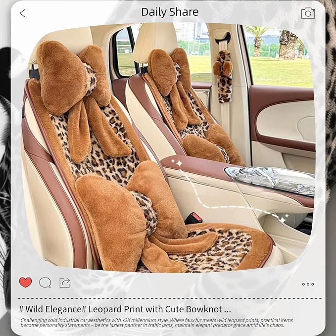 Car Neck Pillow 2PCS Plush Bowknot Car Headrest Pillow – Comfortable Neck Support for Driving Soft Touch Fabric Car Pillow Cute Interior Decor (Brown)
