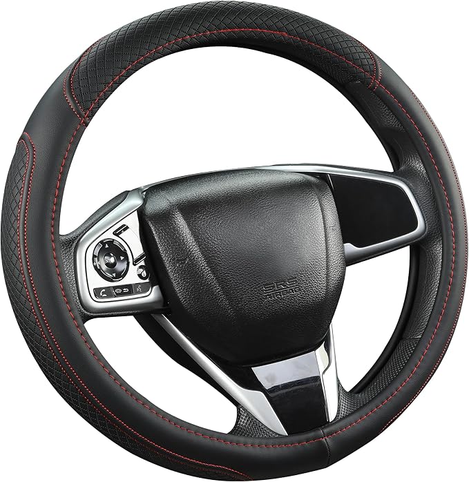 West Llama Customized Auto Car Steering Wheel Cover for Honda Civic, CR-Z, Insight, S2000, 14-14.25inch(Black+Red-Small Size)