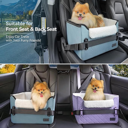 PETSFIT Dog Car Seats for Small Dogs โ Patented Safety Buckles โ Safety Tether โ Foldable Travel Dog Booster Car Seat Reduces Anxiety & Road Trips โ Stable Frame, Fits Front/Back Seat (Mint Green)