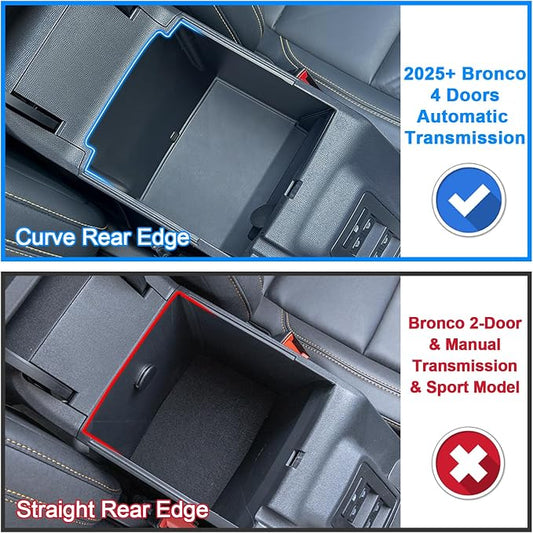 TOPINSTALL Double-Layer Tray Compatible with 2025 2026 Ford Bronco 4 Doors Automatic Transmission ONLY, Full Size Bronco 2PCS Console Organizer (Not for Manual Transmission & 2 Doors & Bronco Sport)