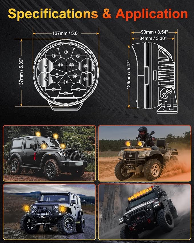 5 Inch LED Light Pods, Round Offroad Light with Amber DRL, Wide Range Flood Spot Beam LED Driving Lights for ATV UTV SUV Pickup Motorcycle - 2Pack