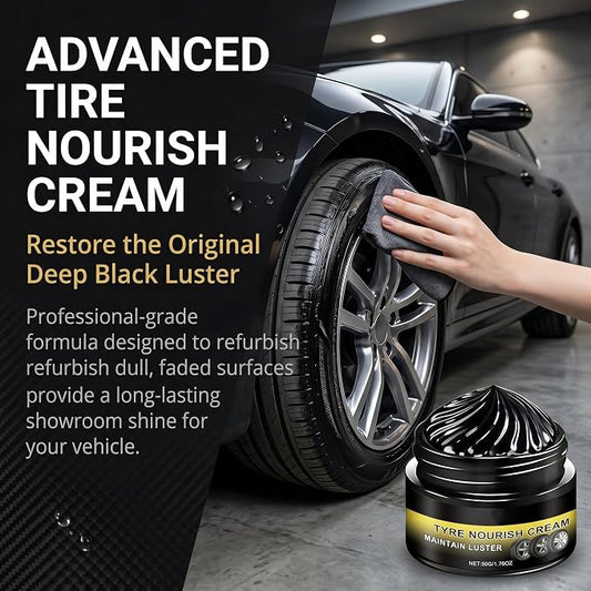 Tyre Nourish Cream, Restores Black Gloss Tire Wax Cream for Cars, Powerful Wheel Cleaning Refurbish Wax to Maintain Luster, UV Protection and Waterproof Formula for Car Tires