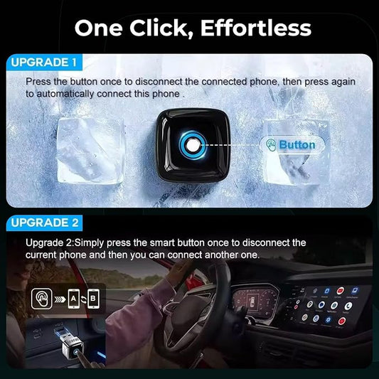 AX1 Wireless CarPlay & Android Auto Adapter for Factory Wired CarPlay Cars – On/Off Button, Device Switch, Fast Connection, Auto Reconnect, Plug & Play