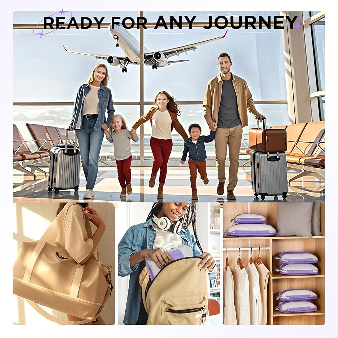 OlarHike 10-Pack Compression Packing Cubes for Travel Essentials,Compressible Expandable Packing Cubes for Suitcase,Luggage Garment Bags for Travel,Handy Helper for Organizing Clothes(Light Purple)
