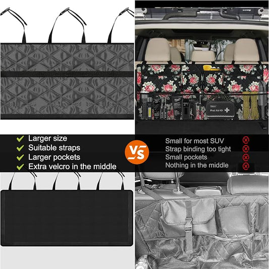 Femuar Car Trunk Organizer,Large Capacity Backseat Trunk Organizer(42"*18"),Collapsible Car Storage Bag with 8 Pocekt,Car Organizer for SUV/MPV/Truck - Floral