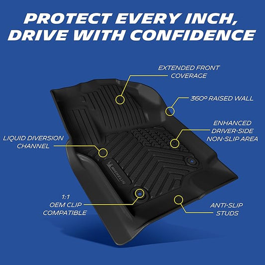 Michelin Vehicle Mats, All-Weather TPE Custom Fit Liner for 2017-2026 Ford F250/F350/F450 Super Duty Crew Cab Bucket Seat Carpet Floor, Premier