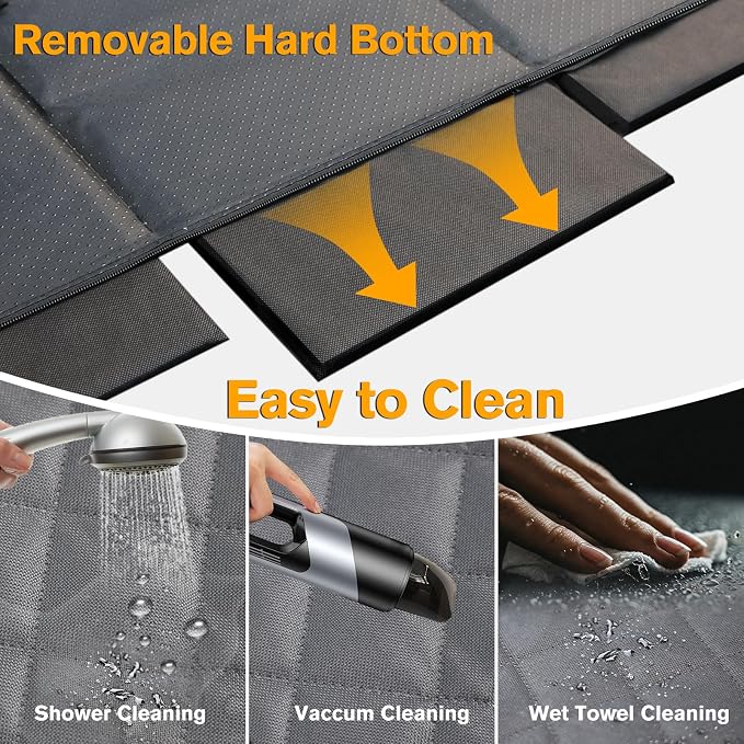 PETICON Back Seat Extender for Dogs, Hard Bottom Dog Car Seat Cover - Supports 400lbs, Rear Seat Pet Cover with Mesh Window, Waterproof Dog Hammock for Car SUV