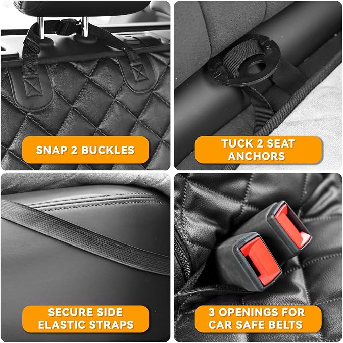 Dog Car Seat Cover for Back Seat,Waterproof Truck Back Seat Cover for Dogs ,Heavy-Duty Scratchproof Pu Leather Bench Seat Covers for Trucks Ford F150/Chevrolet Silverado/Ram1500/GMC Sierra/Toyota