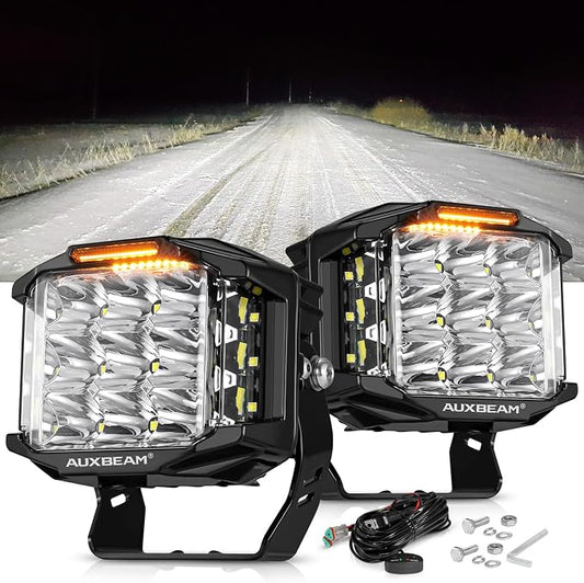 Auxbeam 5" 168W LED Cube Pods Offroad Driving Light with Amber Covers, 16440LM Bright Square Offroad Lights with Side Shooter 270° Combo Beam Ditch Light, DRL for Jeep ATV Wrangler Ford Truck Pickup